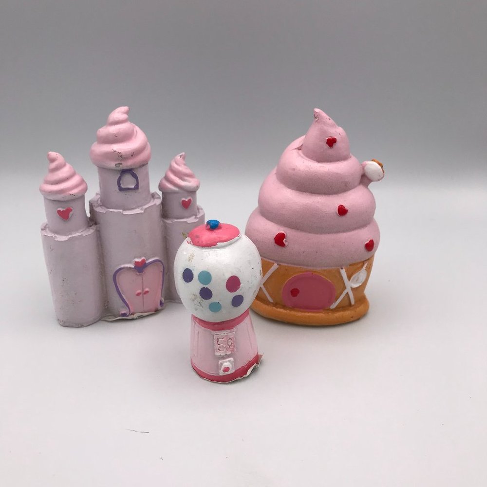 Miniature Fairy Garden Sweets Cupcake, Candy Castle, & Candy Dispenser Set of 3